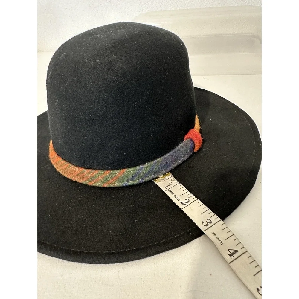 Woolrich Felt Hat Black Wide‎ Brim Contrast Band Wool Size OS 21.5